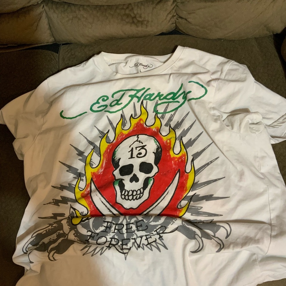 Ed Hardy White Shirt with Green Accents